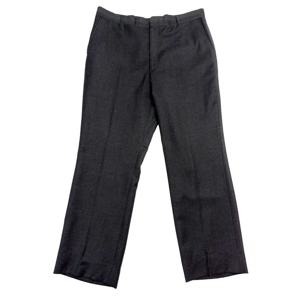 vtg Corbin 36x30 Charcoal Flannel Wool Dress Pants Trousers USA Flat‎ Front